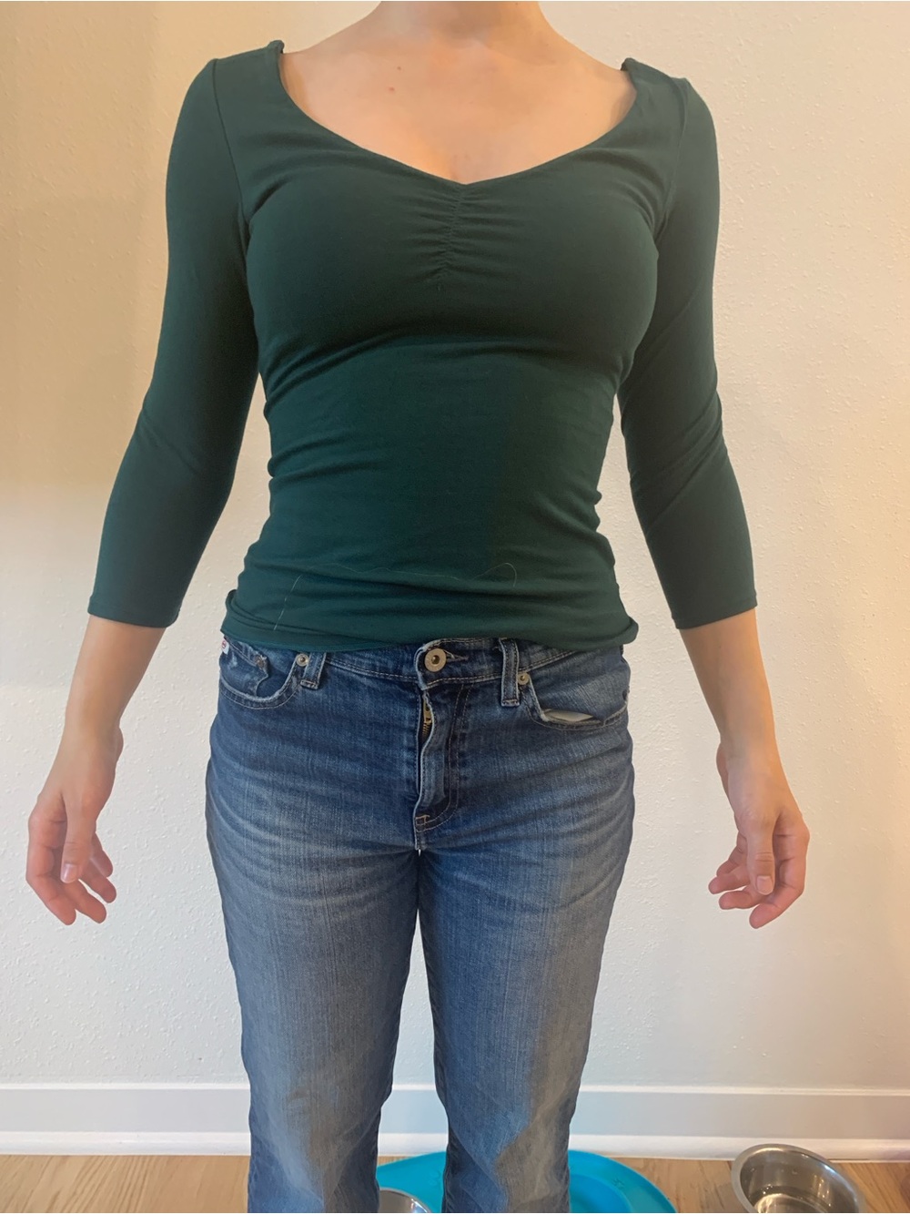 Victoria's Secret Dark Green Long Sleeve V-Neck Top with Open Back